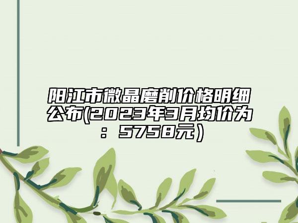 陽(yáng)江市微晶磨削價(jià)格明細(xì)公布(2023年3月均價(jià)為：5758元）