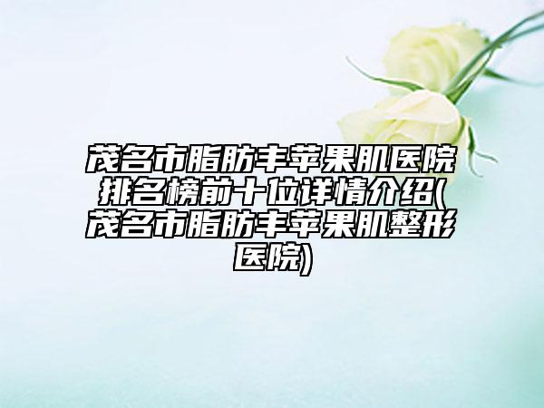茂名市脂肪豐蘋果肌醫(yī)院排名榜前十位詳情介紹(茂名市脂肪豐蘋果肌整形醫(yī)院)