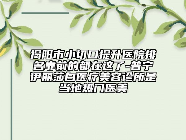 揭陽市小切口提升醫(yī)院排名靠前的都在這了-普寧伊麗莎白醫(yī)療美容診所是當(dāng)?shù)責(zé)衢T醫(yī)美