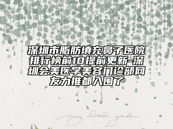 深圳市脂肪填充鼻子醫(yī)院排行榜前10提前更新-深圳會(huì)美醫(yī)學(xué)美容門診部網(wǎng)友力推都入圍了