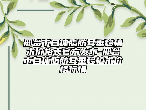 邢臺(tái)市自體脂肪耳垂移植術(shù)價(jià)格表官方發(fā)布-邢臺(tái)市自體脂肪耳垂移植術(shù)價(jià)格行情