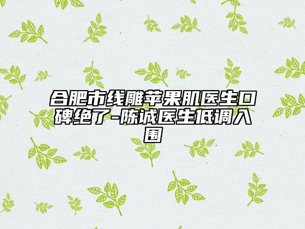 合肥市線雕蘋果肌醫(yī)生口碑絕了-陳誠醫(yī)生低調入圍