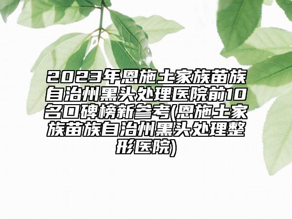2023年恩施土家族苗族自治州黑頭處理醫(yī)院前10名口碑榜新參考(恩施土家族苗族自治州黑頭處理整形醫(yī)院)