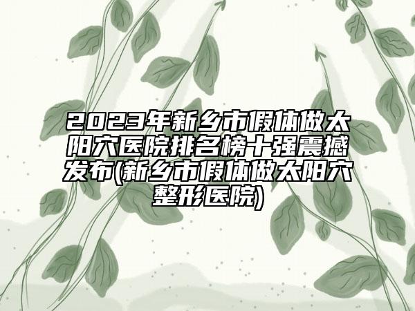 2023年新鄉(xiāng)市假體做太陽(yáng)穴醫(yī)院排名榜十強(qiáng)震撼發(fā)布(新鄉(xiāng)市假體做太陽(yáng)穴整形醫(yī)院)