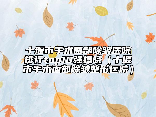 十堰市手術(shù)面部除皺醫(yī)院排行top10強(qiáng)揭曉（十堰市手術(shù)面部除皺整形醫(yī)院）