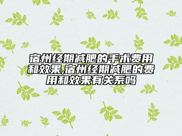 宿州經(jīng)期減肥的手術(shù)費用和效果,宿州經(jīng)期減肥的費用和效果有關(guān)系嗎