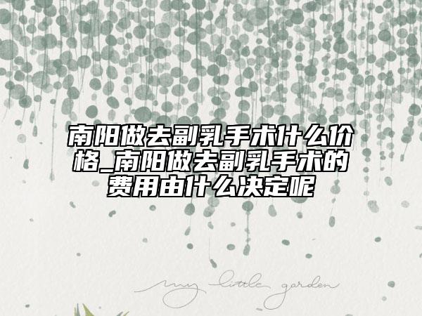 南陽做去副乳手術什么價格_南陽做去副乳手術的費用由什么決定呢