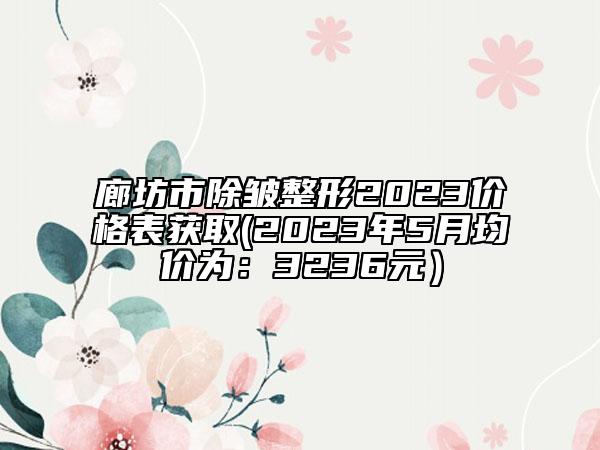廊坊市除皺整形2023價格表獲取(2023年5月均價為：3236元）