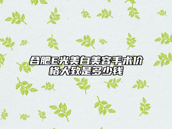合肥E光美白美容手術(shù)價(jià)格大致是多少錢
