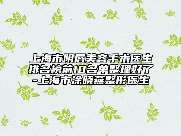 上海市陰唇美容手術(shù)醫(yī)生排名榜前10名單整理好了-上海市涂曉燕整形醫(yī)生