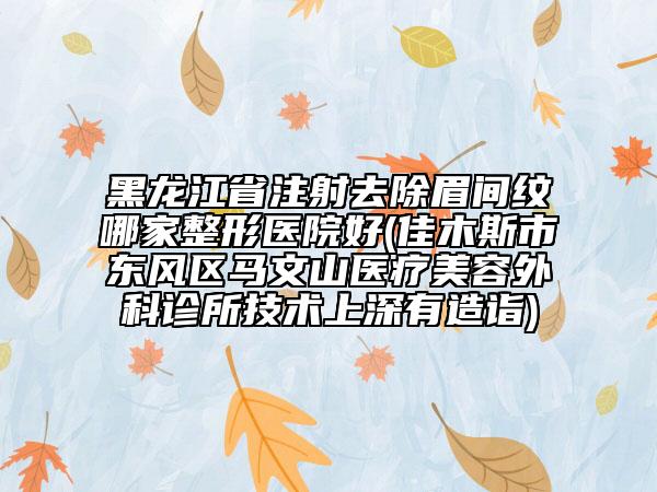 黑龍江省注射去除眉間紋哪家整形醫(yī)院好(佳木斯市東風區(qū)馬文山醫(yī)療美容外科診所技術上深有造詣)