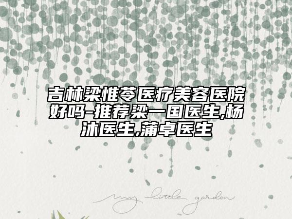 吉林梁惟苓醫(yī)療美容醫(yī)院好嗎-推薦梁一國醫(yī)生,楊沐醫(yī)生,蒲卓醫(yī)生