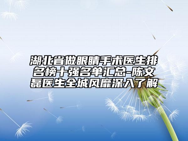 湖北省做眼睛手術(shù)醫(yī)生排名榜十強(qiáng)名單匯總-陳文磊醫(yī)生全城風(fēng)靡深入了解