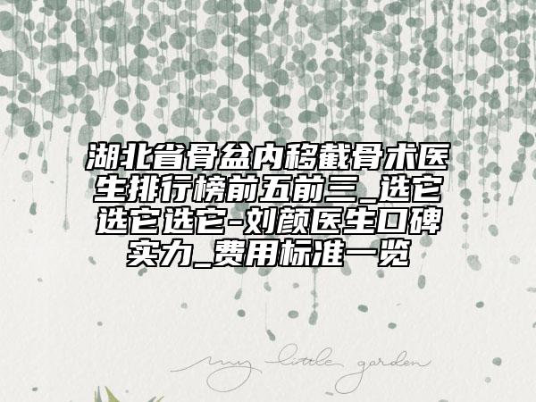 湖北省骨盆內移截骨術醫(yī)生排行榜前五前三_選它選它選它-劉顏醫(yī)生口碑實力_費用標準一覽