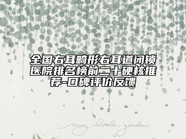 全國右耳畸形右耳道閉鎖醫(yī)院排名榜前二十硬核推薦-口碑評價反饋