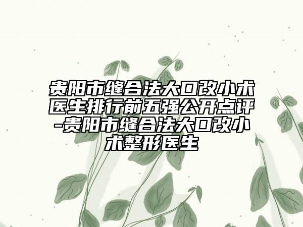 貴陽市縫合法大口改小術醫(yī)生排行前五強公開點評-貴陽市縫合法大口改小術整形醫(yī)生