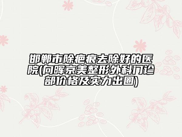 邯鄲市除疤痕去除好的醫(yī)院(向暉京美整形外科門診部價格及實力出圈)