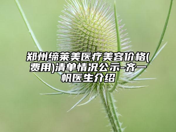 鄭州締萊美醫(yī)療美容價格(費用)清單情況公示-齊一帆醫(yī)生介紹