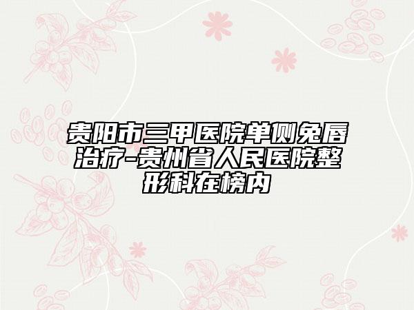 貴陽市三甲醫(yī)院單側(cè)兔唇治療-貴州省人民醫(yī)院整形科在榜內(nèi)