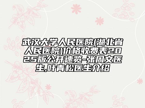 武漢大學(xué)人民醫(yī)院(湖北省人民醫(yī)院)價(jià)格收費(fèi)表2025版公開速覽-張周文醫(yī)生,葉青松醫(yī)生介紹