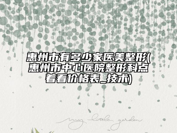 惠州市有多少家醫(yī)美整形(惠州市中心醫(yī)院整形科點(diǎn)著看價(jià)格表_技術(shù))