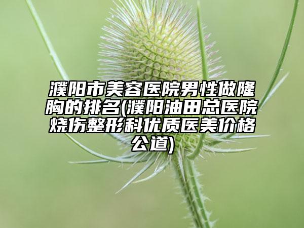 濮陽市美容醫(yī)院男性做隆胸的排名(濮陽油田總醫(yī)院燒傷整形科優(yōu)質醫(yī)美價格公道)