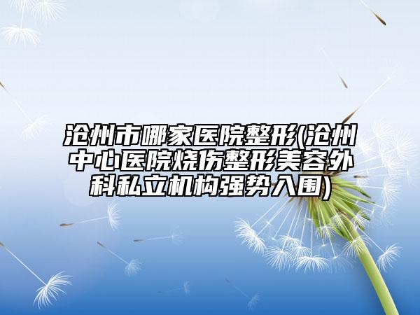 滄州市哪家醫(yī)院整形(滄州中心醫(yī)院燒傷整形美容外科私立機構(gòu)強勢入圍)