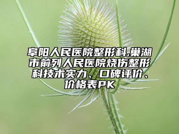 阜陽人民醫(yī)院整形科,巢湖市前列人民醫(yī)院燒傷整形科技術實力、口碑評價、價格表PK