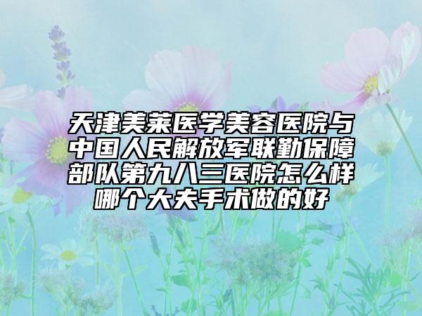 天津美萊醫(yī)學(xué)美容醫(yī)院與中國(guó)人民解放軍聯(lián)勤保障部隊(duì)第九八三醫(yī)院怎么樣哪個(gè)大夫手術(shù)做的好
