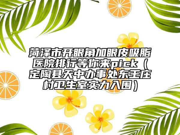 菏澤市開眼角加眼皮吸脂醫(yī)院排行等你來pick（定陶縣天中辦事處東王莊村衛(wèi)生室實力入圍）