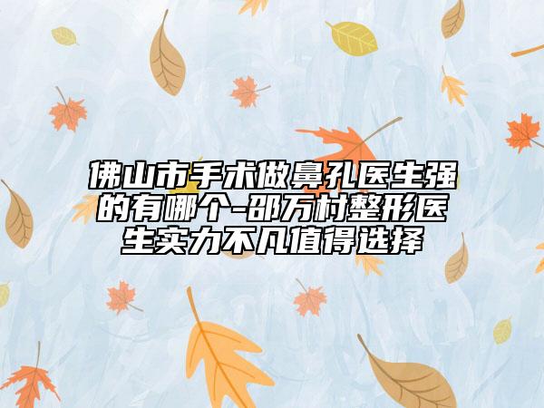 佛山市手術(shù)做鼻孔醫(yī)生強(qiáng)的有哪個(gè)-邵萬村整形醫(yī)生實(shí)力不凡值得選擇