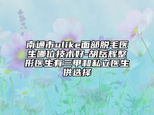 南通市ulike面部脫毛醫(yī)生哪位技術(shù)好-胡岳輝整形醫(yī)生有三甲和私立醫(yī)生供選擇