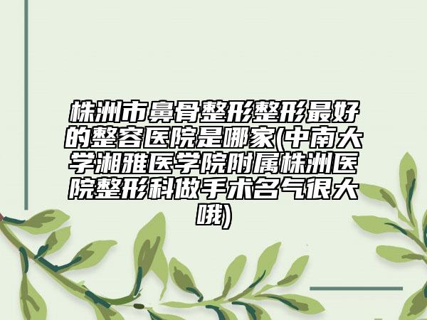 株洲市鼻骨整形整形最好的整容醫(yī)院是哪家(中南大學(xué)湘雅醫(yī)學(xué)院附屬株洲醫(yī)院整形科做手術(shù)名氣很大哦)