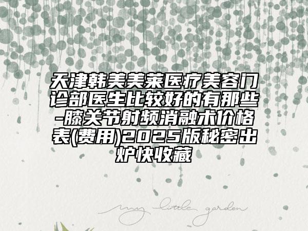 天津韓美美萊醫(yī)療美容門診部醫(yī)生比較好的有那些-膝關(guān)節(jié)射頻消融術(shù)價(jià)格表(費(fèi)用)2025版秘密出爐快收藏