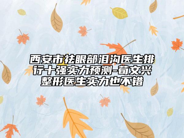 西安市祛眼部淚溝醫(yī)生排行十強實力預測-荀文興整形醫(yī)生實力也不錯