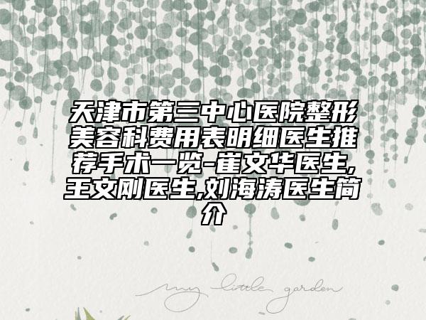 天津市第三中心醫(yī)院整形美容科費(fèi)用表明細(xì)醫(yī)生推薦手術(shù)一覽-崔文華醫(yī)生,王文剛醫(yī)生,劉海濤醫(yī)生簡介