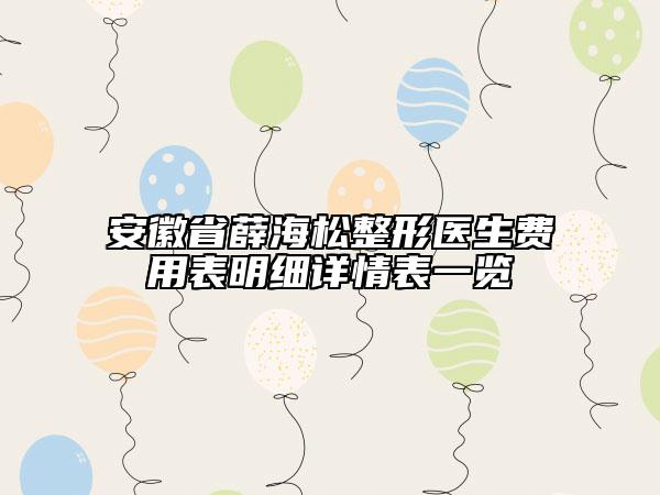 安徽省薛海松整形醫(yī)生費用表明細(xì)詳情表一覽