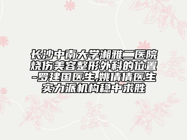 長(zhǎng)沙中南大學(xué)湘雅二醫(yī)院燒傷美容整形外科的位置-羅建國(guó)醫(yī)生,姚倩倩醫(yī)生實(shí)力派機(jī)構(gòu)穩(wěn)中求勝