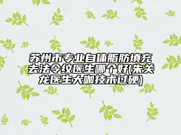 蘇州市專業(yè)自體脂肪填充去法令紋醫(yī)生哪個好(朱關(guān)龍醫(yī)生大咖技術(shù)過硬)