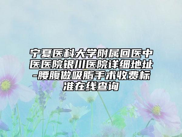 寧夏醫(yī)科大學附屬回醫(yī)中醫(yī)醫(yī)院銀川醫(yī)院詳細地址-腰腹做吸脂手術收費標準在線查詢