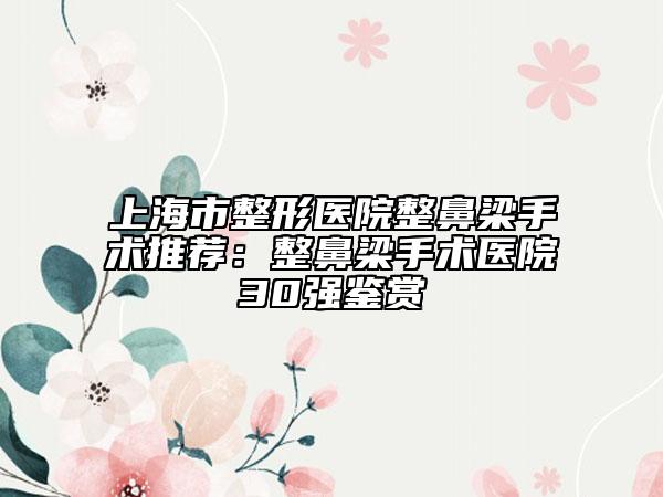 上海市整形醫(yī)院整鼻梁手術(shù)推薦：整鼻梁手術(shù)醫(yī)院30強鑒賞