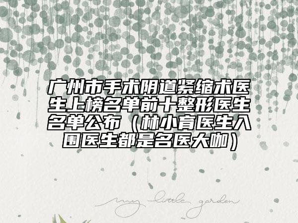 廣州市手術(shù)陰道緊縮術(shù)醫(yī)生上榜名單前十整形醫(yī)生名單公布(林小育醫(yī)生入圍醫(yī)生都是名醫(yī)大咖)