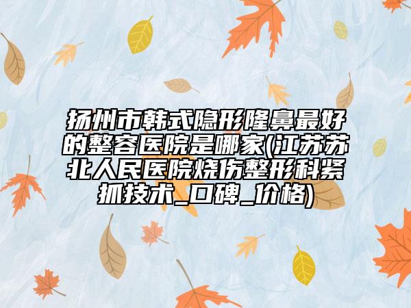 揚(yáng)州市韓式隱形隆鼻最好的整容醫(yī)院是哪家(江蘇蘇北人民醫(yī)院燒傷整形科緊抓技術(shù)_口碑_價(jià)格)