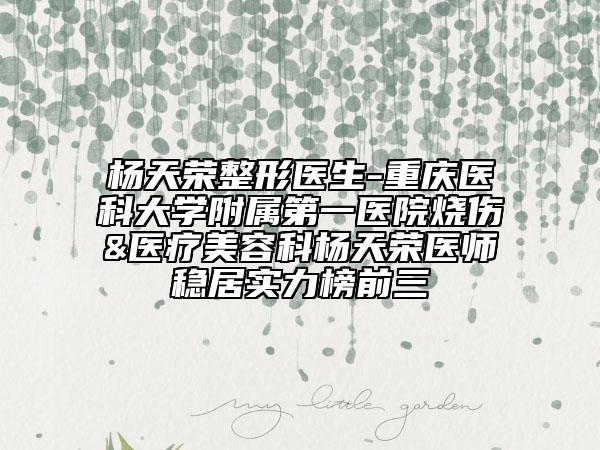 楊天榮整形醫(yī)生-重慶醫(yī)科大學(xué)附屬第一醫(yī)院燒傷&醫(yī)療美容科楊天榮醫(yī)師穩(wěn)居實(shí)力榜前三