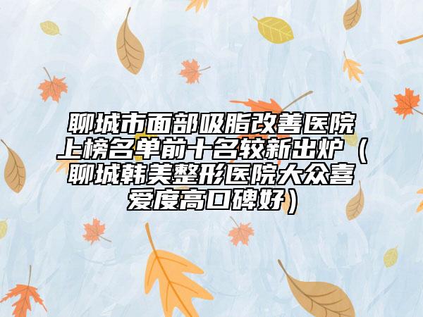 聊城市面部吸脂改善醫(yī)院上榜名單前十名較新出爐（聊城韓美整形醫(yī)院大眾喜愛度高口碑好）