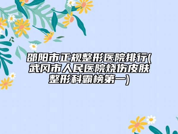 邵陽(yáng)市正規(guī)整形醫(yī)院排行(武岡市人民醫(yī)院燒傷皮膚整形科霸榜第一)