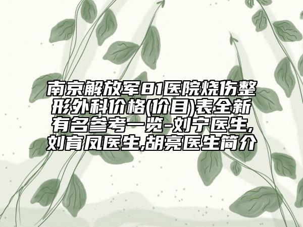 南京解放軍81醫(yī)院燒傷整形外科價(jià)格(價(jià)目)表全新有名參考一覽-劉寧醫(yī)生,劉育鳳醫(yī)生,胡亮醫(yī)生簡(jiǎn)介