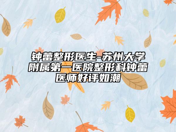 鐘蕾整形醫(yī)生-蘇州大學(xué)附屬第一醫(yī)院整形科鐘蕾醫(yī)師好評如潮