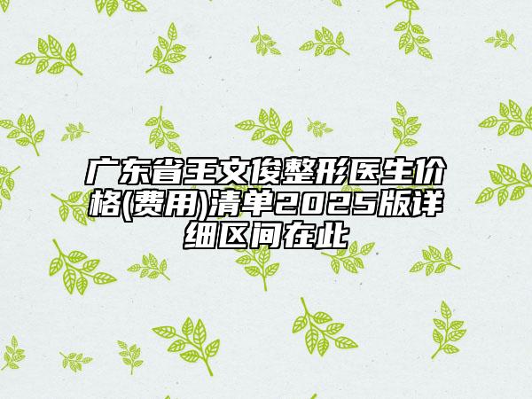 廣東省王文俊整形醫(yī)生價格(費用)清單2025版詳細區(qū)間在此