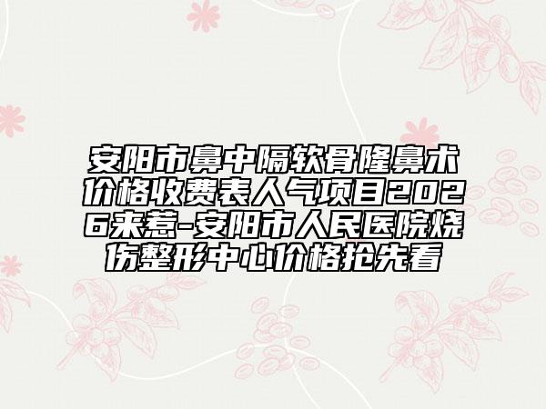 安陽(yáng)市鼻中隔軟骨隆鼻術(shù)價(jià)格收費(fèi)表人氣項(xiàng)目2026來惹-安陽(yáng)市人民醫(yī)院燒傷整形中心價(jià)格搶先看